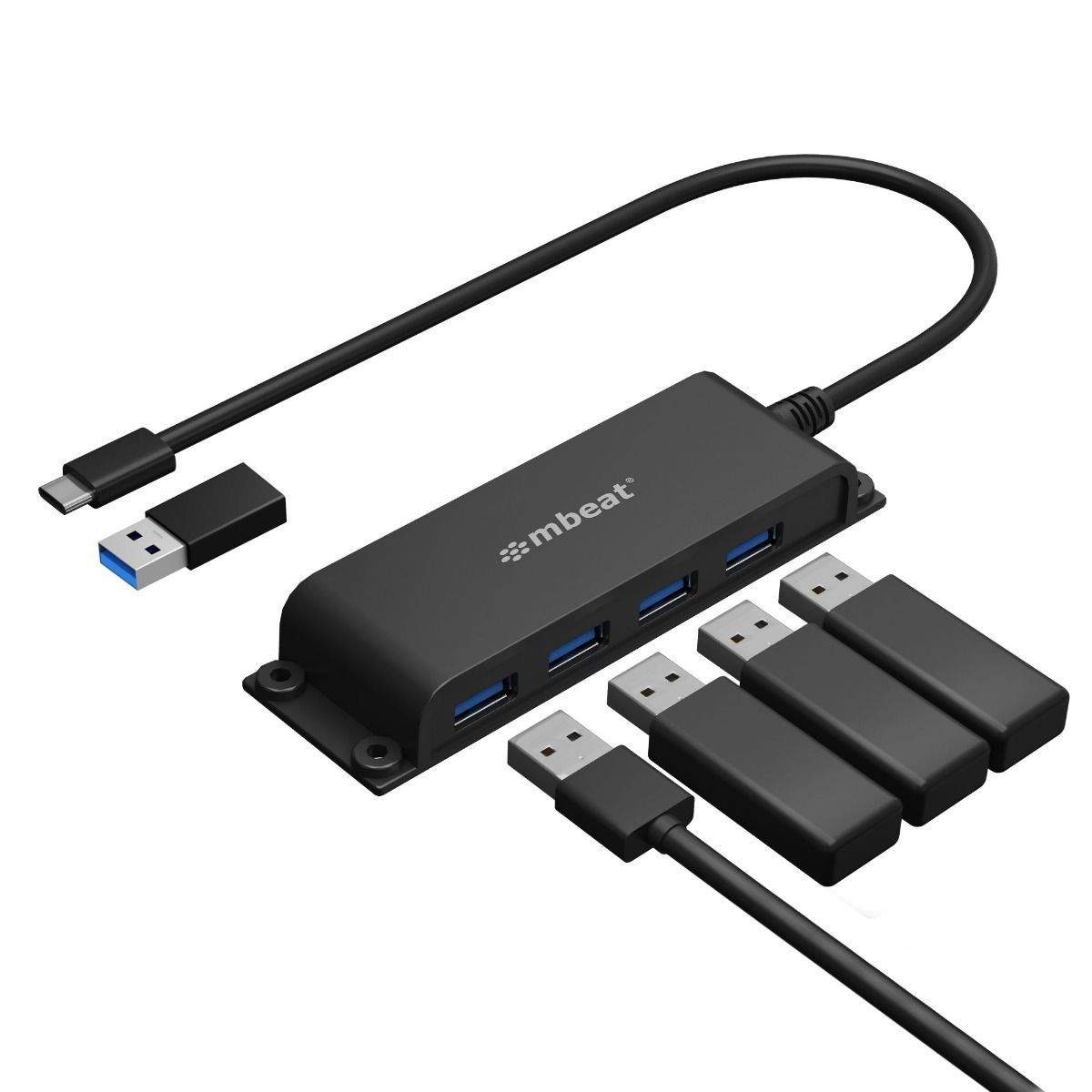 mbeat Mountable 4-Port USB-A & USB-C Adapter Hub - 60cm Data Cable, USB 3.0, 2.0 High-Speed Data Port Expansion, Save Space Mounting Solution mbeat Mountable 4-Port USB-A & USB-C Adapter Hub - 60cm Data Cable, USB 3.0, 2.0 High-Speed Data Port Expansion, Save Space Mounting Solution